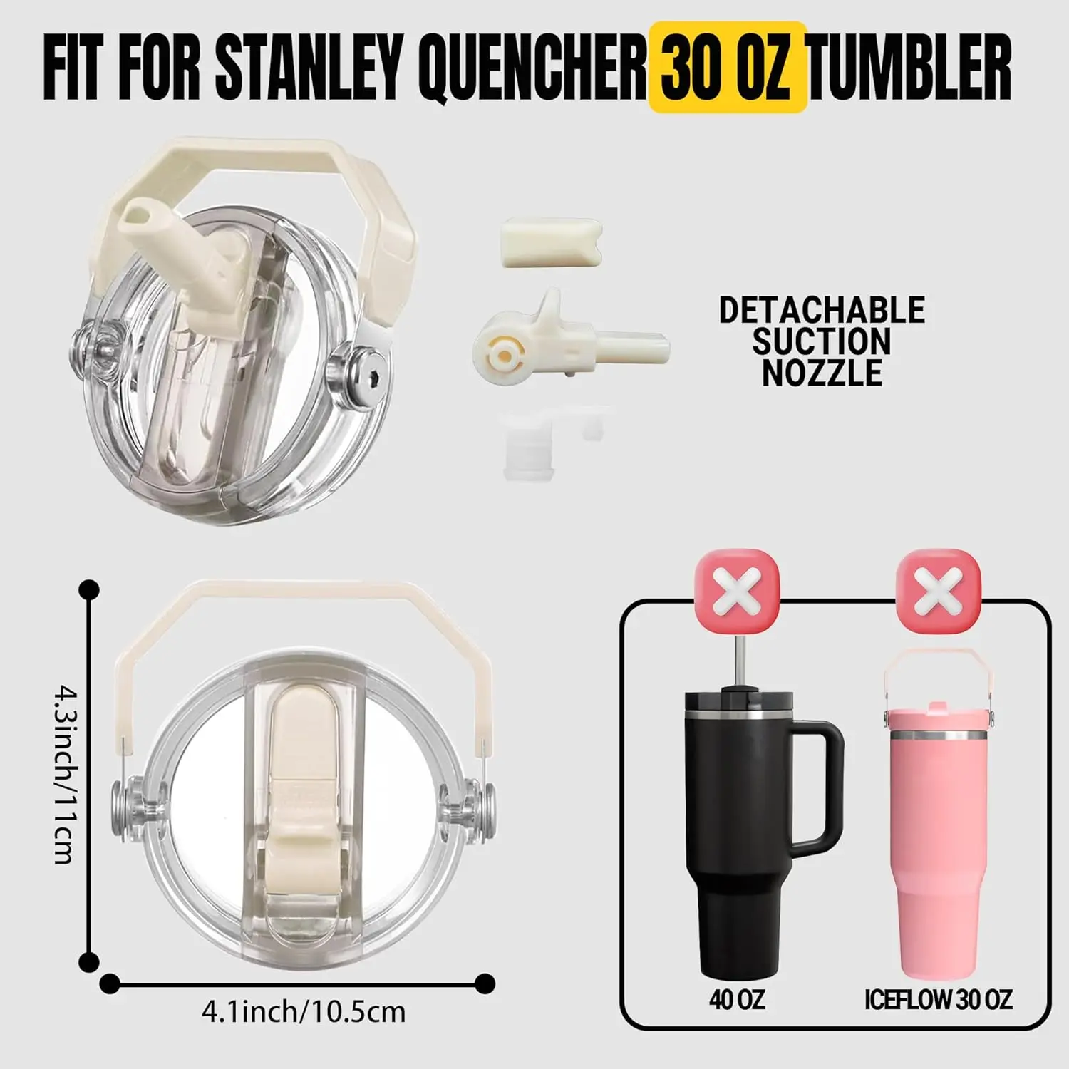 Фото Герметичная откидная крышка для стаканов Stanley Quencher 20oz и 30oz, крышка для соломинки без BPA с ручкой и защитой от брызг, аксессуары для дорожных кружек №3
