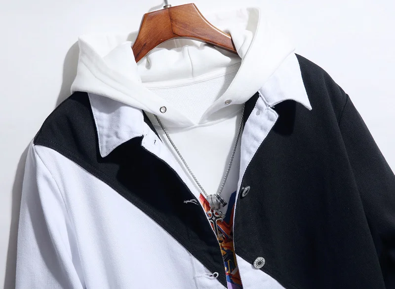 Men's Black White Spliced Denim Jacket 