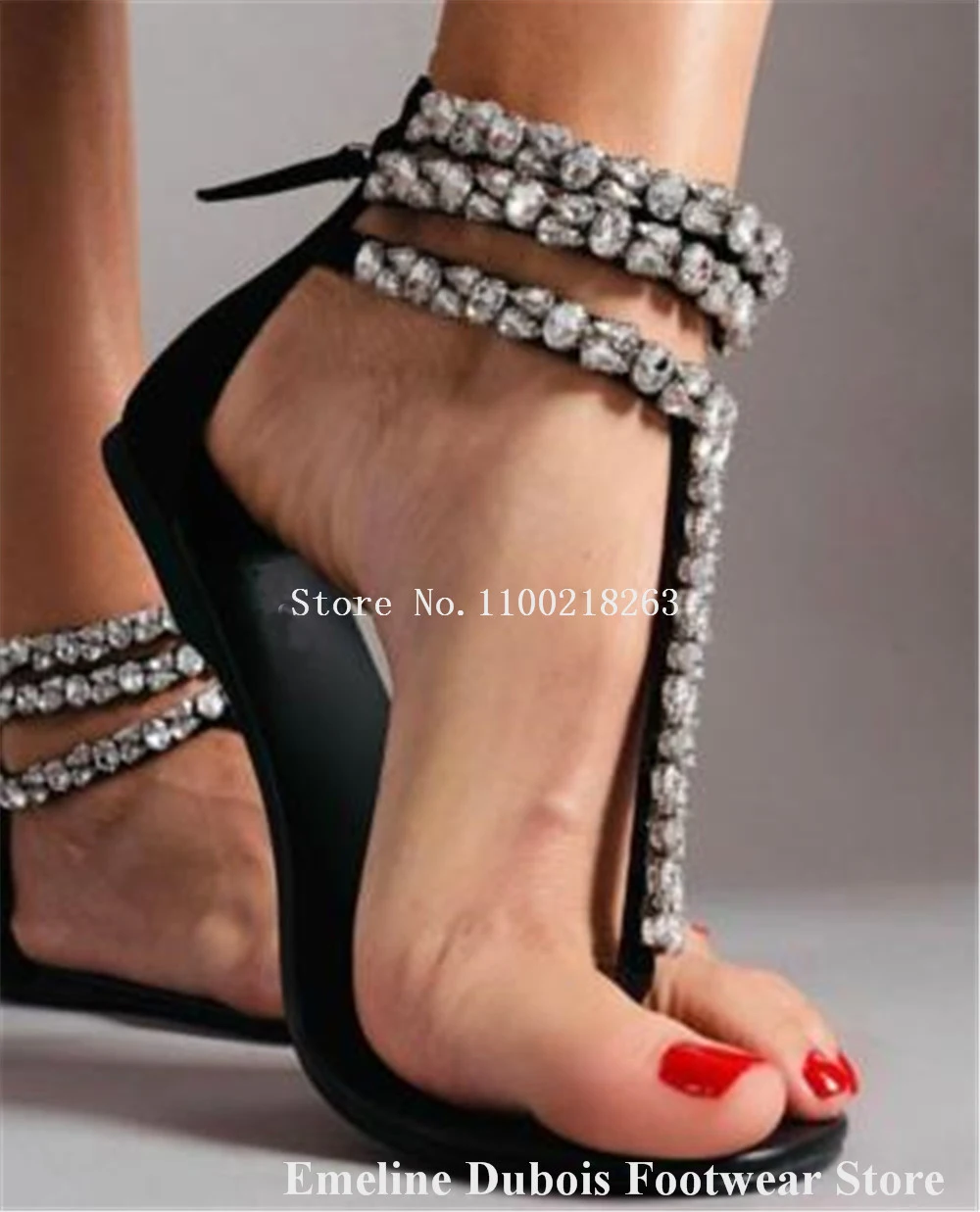 Bing Bling Rhinestones Flat Sandals Emeline Dubois Newest Clip Toe Diamonds T-straps Flat Shoes Black Beige Crystals Beach Shoes