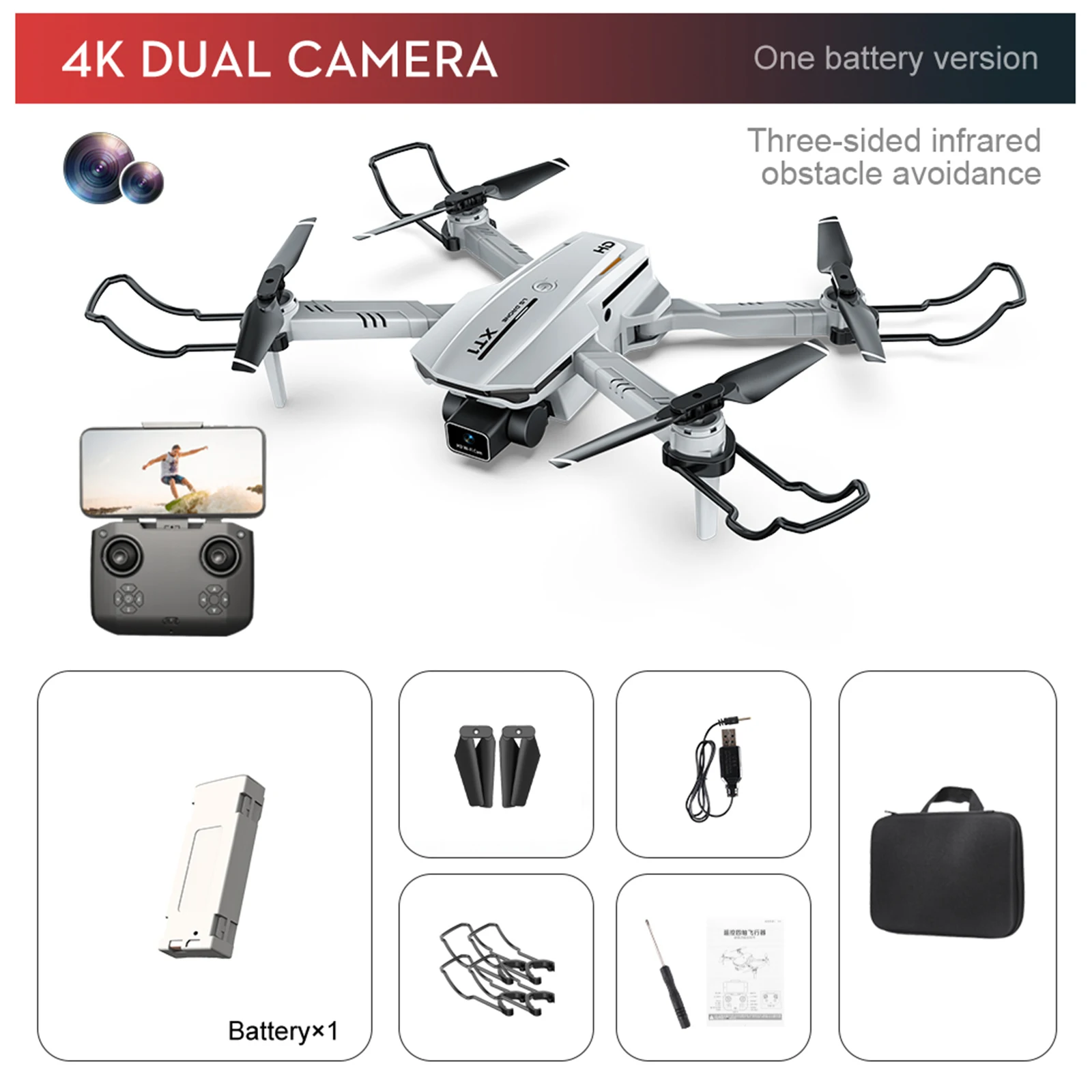 

Квадрокоптеры XT1 складные с Wi-Fi, FPV и HD-камерой 4K