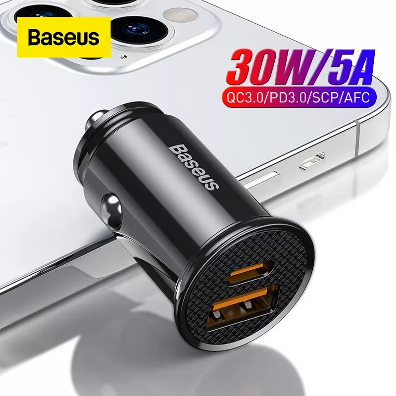 

Baseus 30W USB Car Charger Quick Charge 4.0 3.0 FCP SCP AFC USB PD Fast Charging Car Phone Charger For Huawei Xiaomi iPhone 12