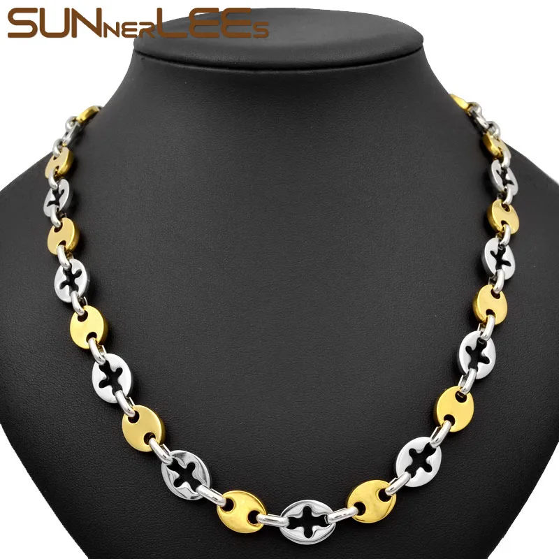 

SUNNERLEES ювелирные изделия из нержавеющей стали ожерелье 11 мм геометрические звенья цепи серебряного цвета Позолоченные Мужчины Женщины пода...