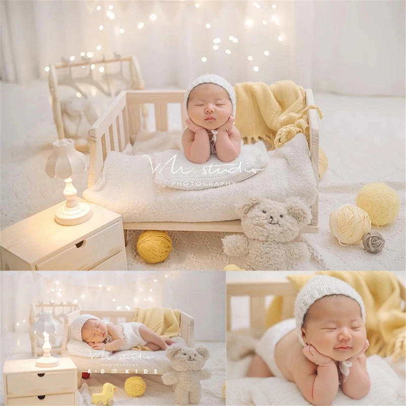 Newborn Baby Photography Props Nordic Home Style Theme Wood Crib Blanket Doll Decorations Fotografia Studio Shooting Photo Prop