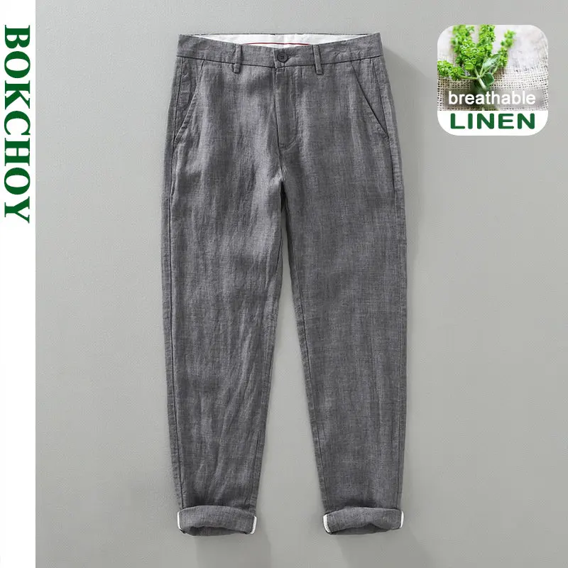 2023 летние новые повседневные мужские брюки из чистого льна, свободные тонкие уличный сверхразмерный, мужские брюки H1335
