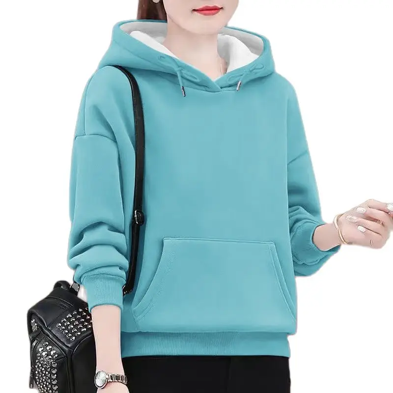 

Толстовка женская с капюшоном, Модный пуловер с кулиской и карманами, с длинным рукавом, однотонная, популярная осенняя одежда Tenafeicc
