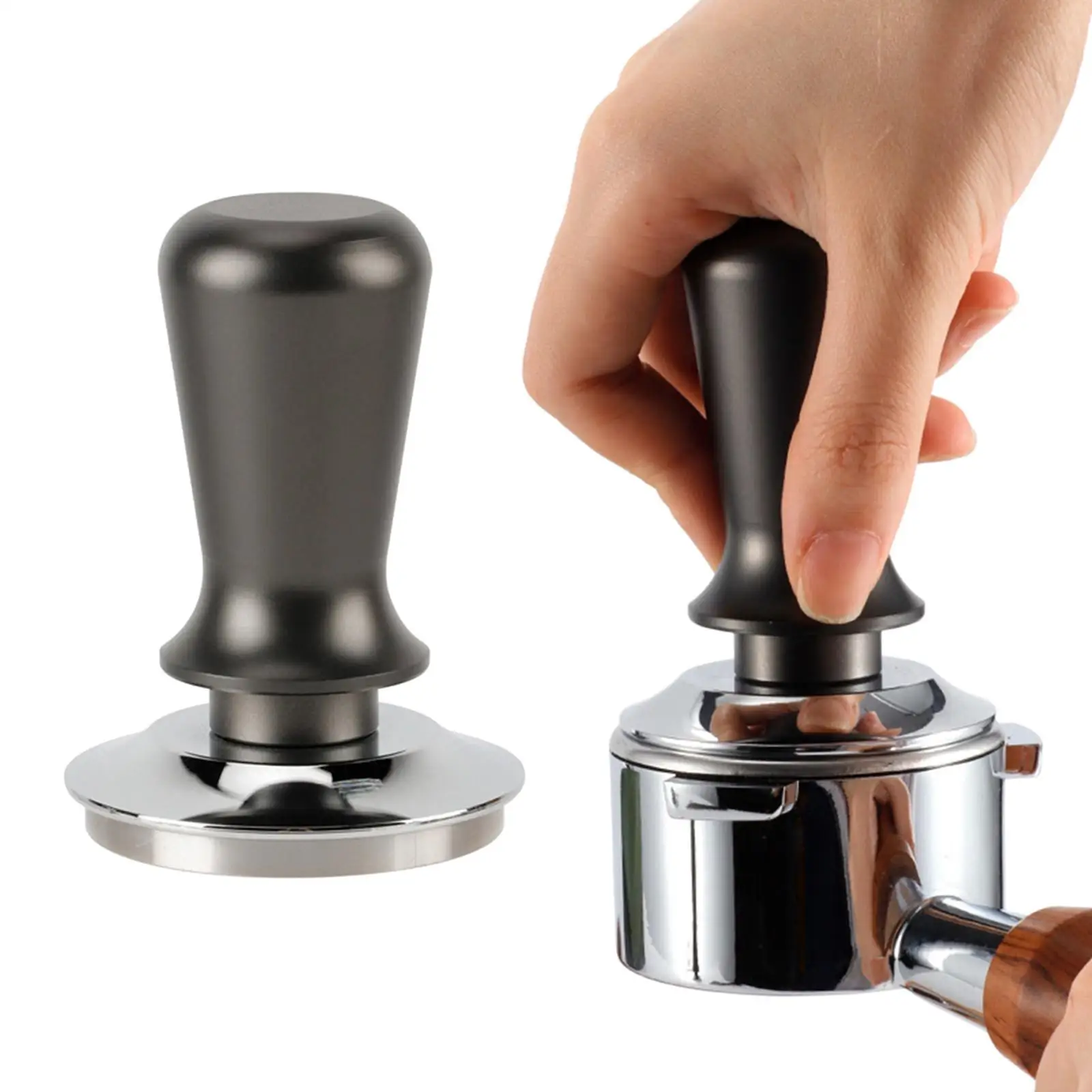 

51/53/58mm Calibrated Espresso Tamper, Calibrated Coffee Tamper with Spring Aluminum Handle Stainless Steel Flat Base