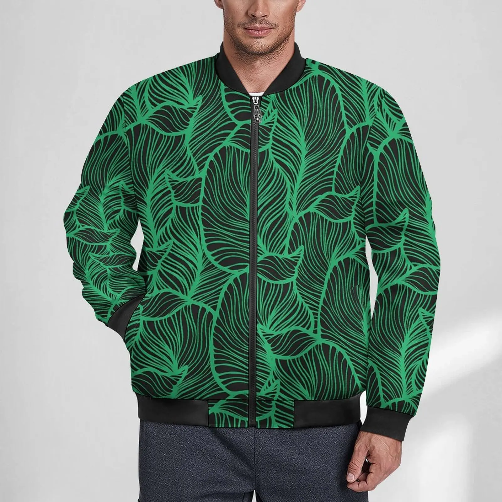 

Tropical Print Jackets Green Leaves Waterproof Winter Coats Male Trendy Casual Jacket Printed Classic Oversized Windbreak Gift