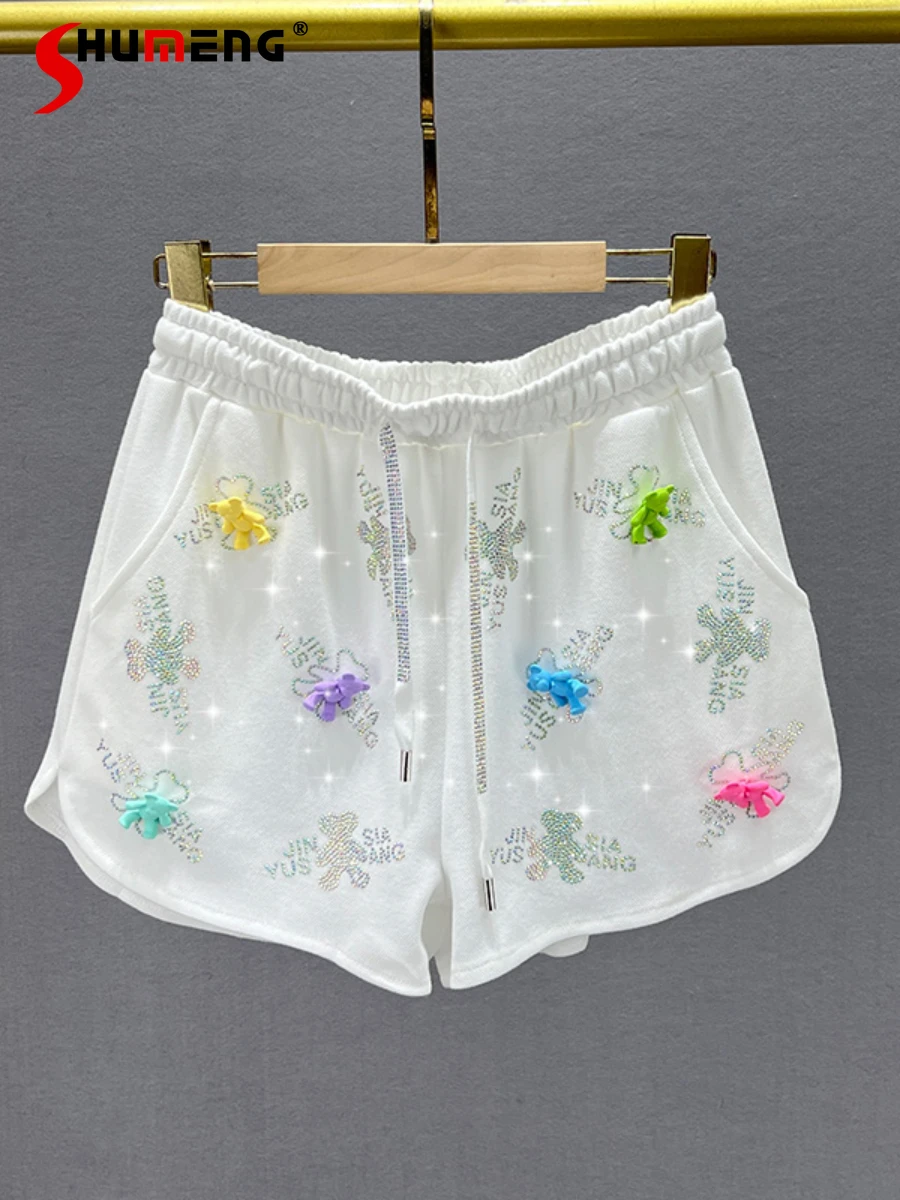 

Hot Drilling Cartoon Wide Leg Shorts for Women 2022 New Summer High Waist Loose Slimming Thin Casual Shorts Hot Pants Fashion