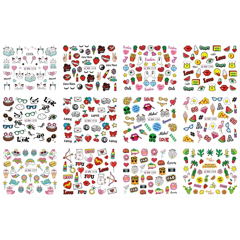 

10000 Designs Nail Stickers Black/White Simple Floral Abstract Animal Colorful European American Style Nail Art Watermark Sticke