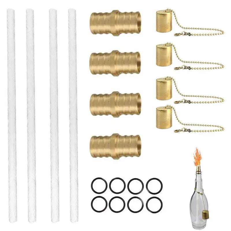 

Wine Bottle Torch Kit Oil Lamps Replacement Wick Hardware Kit 4 Long Life Torch Wicks Copper Lamp Cover Brass Wick Mount for DIY