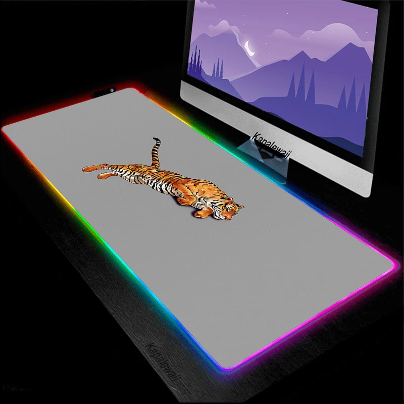 

RGB Tiger DIY Gaming Mouse Pad XXL Gamer Large Dell PC Gamer Keyboard Desk Mat 90x40cm LED Light Computer Accessories Mousepad