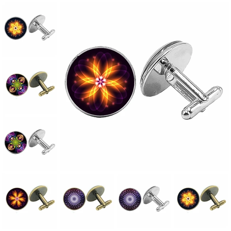 

Fashion Classic Mandala Pattern 20mm Glass Cabochon Cufflinks Kaleidoscope Collection Men's Cufflinks Gift Jewelry