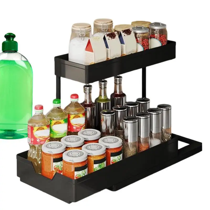 

Стеллаж для хранения под раковину, 2-уровневый ящик, многоцелевой держатель, стойка, шкаф под раковину, органайзер для хранения для ванной и кухни