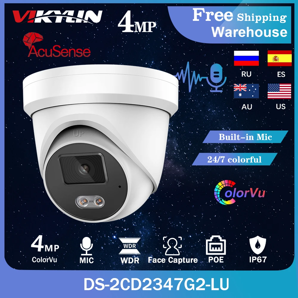 

Hikvision OEM 4MP DS-2CD2347G2-LU IP Camera ColorVu AcuSense Network Turret POE Built-in Microphone Face Capture SD Card IP67