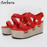 sorbern red comfortable sandals platform shoes crok wedges slingback rivets rome style unisex outdoor high heel shoes
