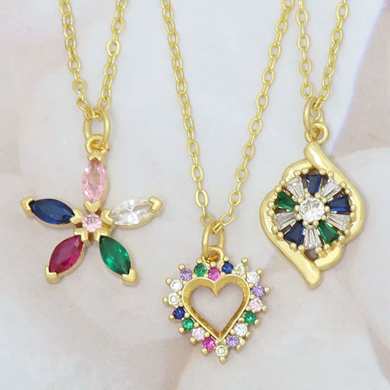 

Fashion Mexico Flower Heart Necklace Women's Jewelry Trendy Gold Rainbow Color Drop Pendant Elegant Gift collares largos mujer