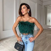 2022 summer sexy womens tube top white feathers zipper backless sexy tops female fashion streetwear party club ladies clothes