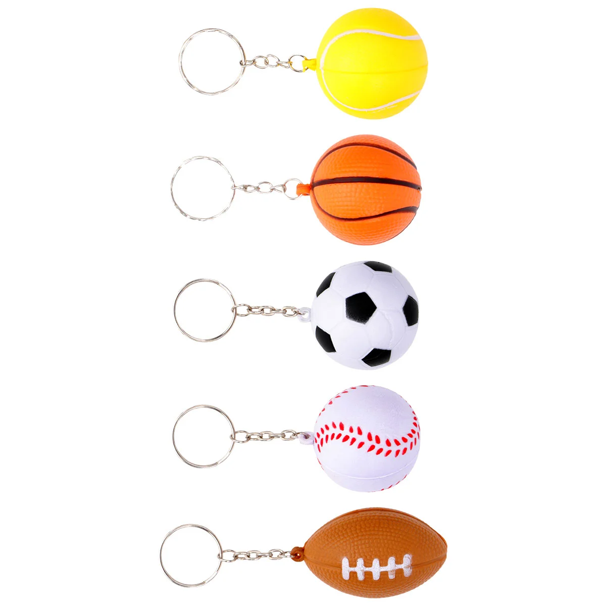 

5pcs Ball Shape Keychains PU Ball Keyring Souvenirs Pendants Toys for Players Athletes Boys Teammates(Basketball + Football +