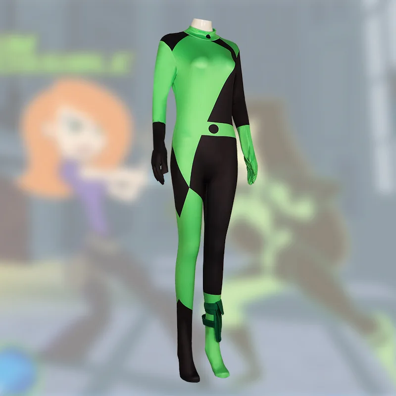 Фото Аниме Kim Possible, карнавальный костюм для детей и взрослых, комбинезон из полиэстера Zenti Shego, карнавальный костюм на Хэллоуин для женщин и девочек №3