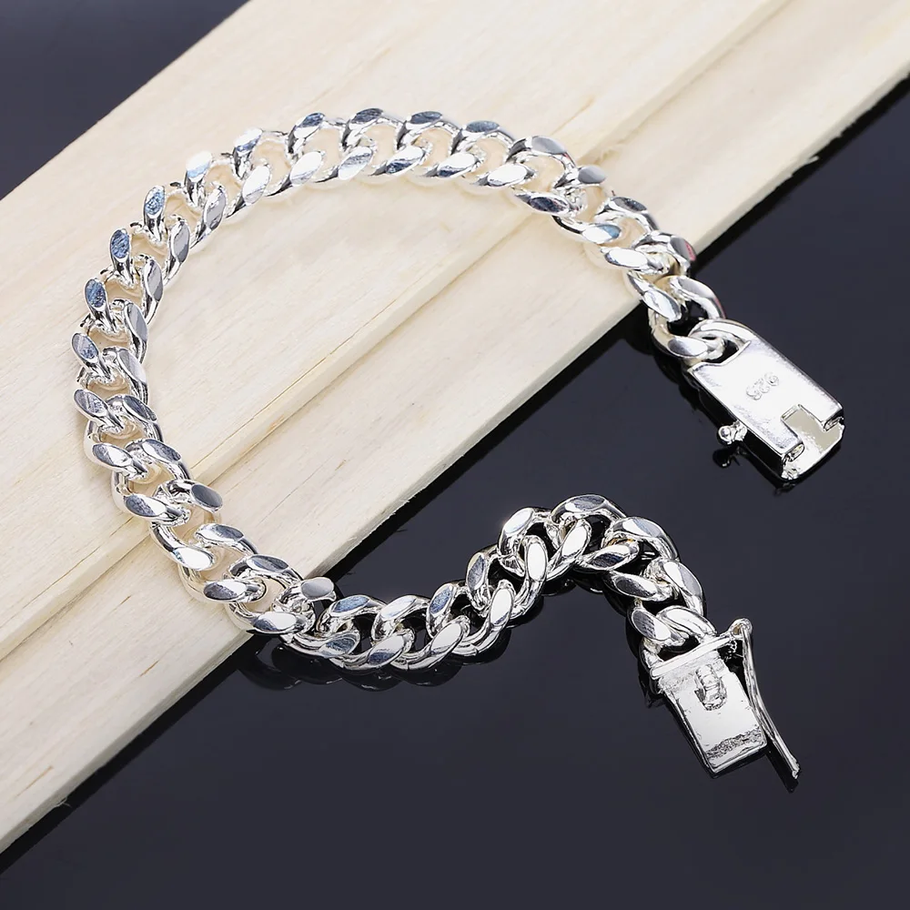 

Fine 925 Sterling Silver Bracelets Noble Design Fashion Jewelry High Quality 10MM Solid 8inch 20cm Chain FOR Women Mens Wedding