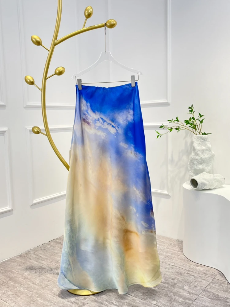 

Элегантная женская одежда 2023, Высококачественная новейшая весенне-летняя юбка миди на плоской подошве с цветочным принтом