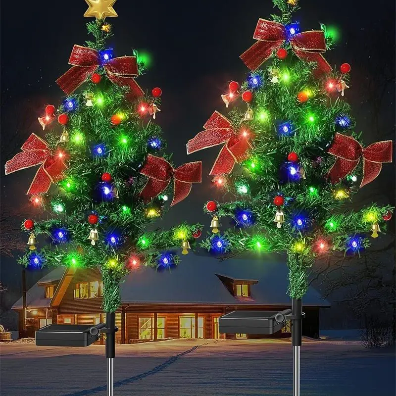 

Solar Christmas decorations, tree lights Outdoor Waterproof One Drag Four Solar Stake Lights Xmas Tree Garden Decor