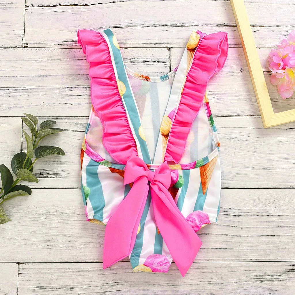 Купальник для маленьких девочек детский слитный купальник в полоску с открытой