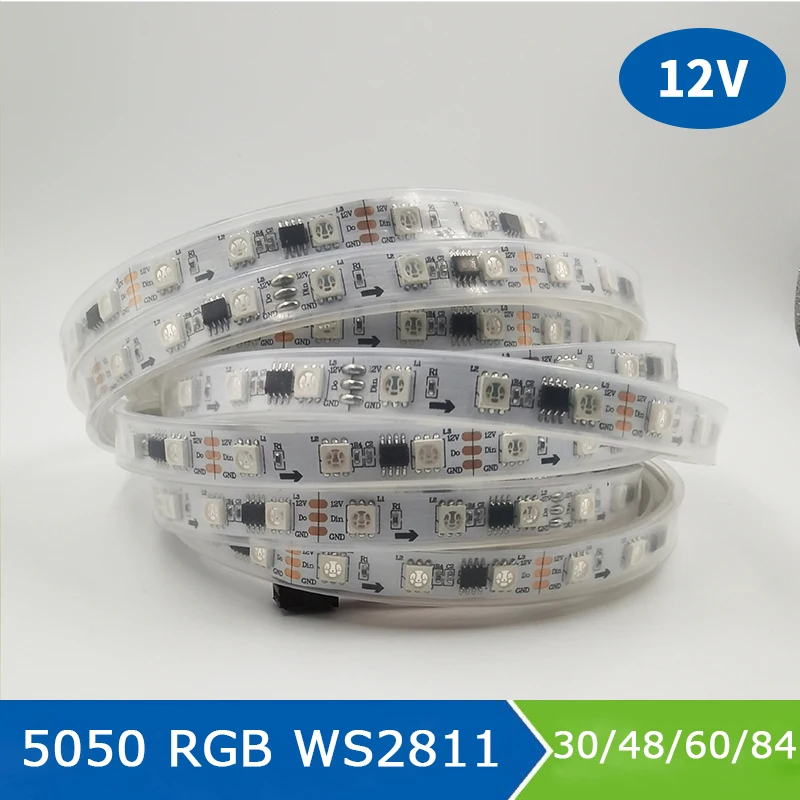 

WS2811 RGB Led Strip Light 5050 SMD Addressable 30 48 60 96 144 LEDs External 1 IC Control 3 Leds Bright Normal Led Lights DC12V
