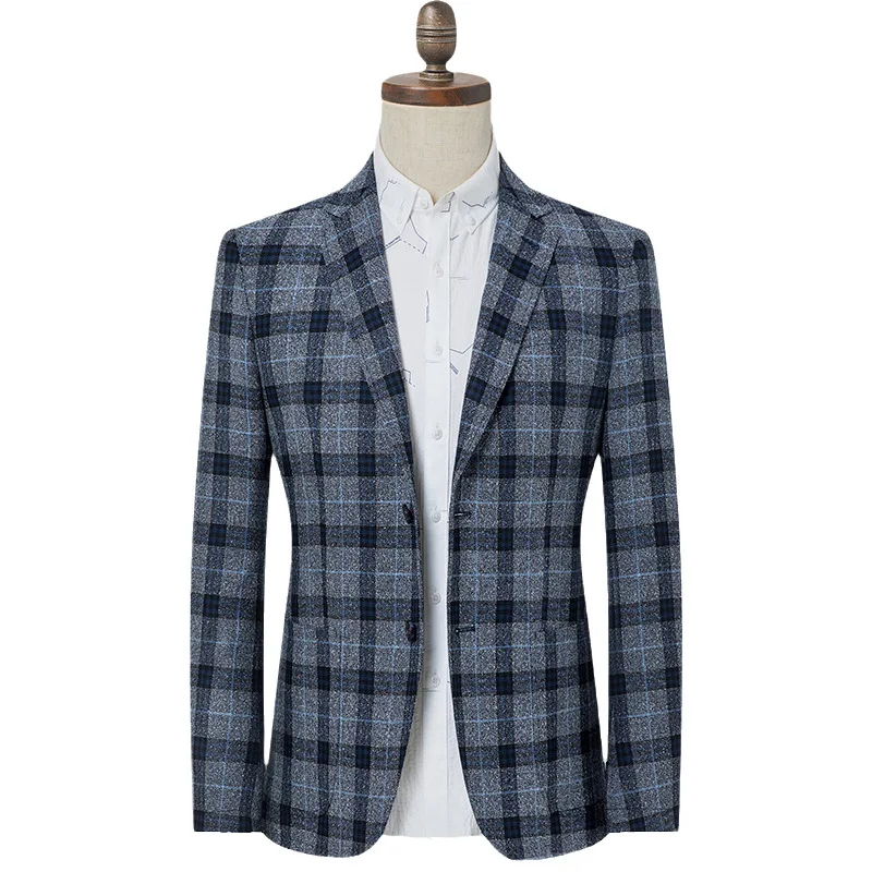 Ready to Wear New Arrival Notch Lapel Single Breasted Plaid Blazer Casual Men's Suit Coat