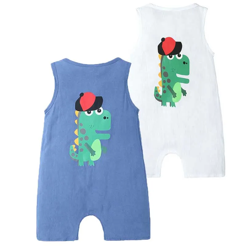 

Летняя одежда с динозаврами для маленьких мальчиков, домашняя одежда без рукавов, подарок для детей, хлопковый Детский комбинезон без рукав...