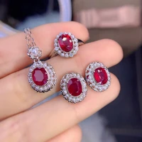 meibapj natural myanmar ruby pearl fine wedding jewelry sets for women 925 pure silver earrings ring pendant necklace 3 suits