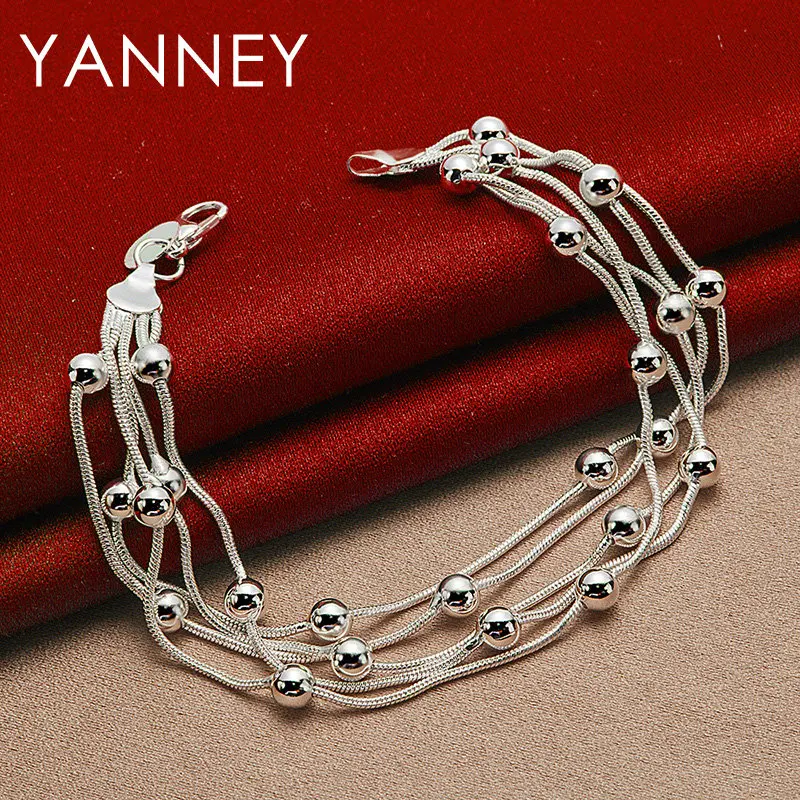 Браслет-цепочка из серебра 925 пробы с бусинами длиной 8 дюймов