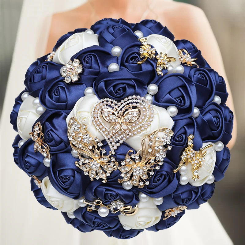 

1 шт./лот темно-синие букеты для невесты и подружки невесты изысканные свадебные букеты ручной работы из искусственных шелковых роз и жемчуга для сестер