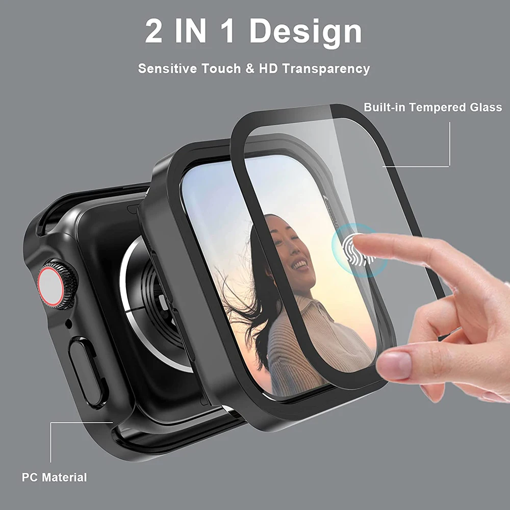 Waterproof Case for Apple Watch 7 8 45mm 41mm 44mm 40mm Screen Protector Glass+Cover Bumper Shell iWatch 4 5 SE 6 Accessories