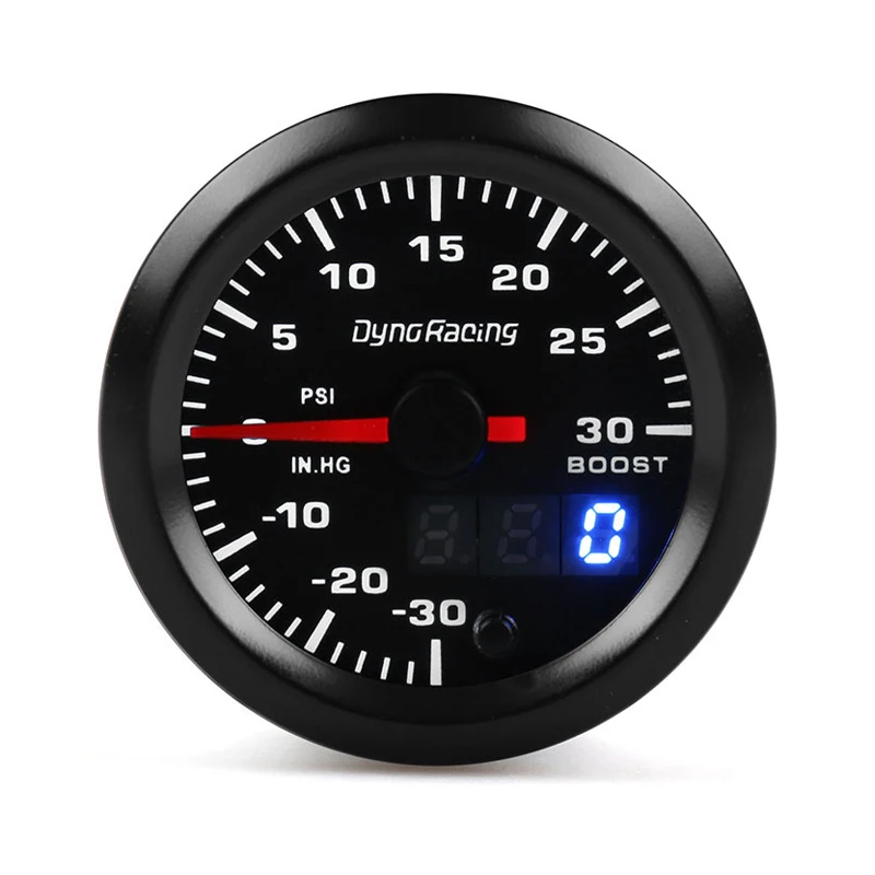 

52 мм авто Модифицированная черная Φ 0-30psi цифровые измерительные приборы 0-30 дюймов рт. Ст. С красно-синими фотоэлементами для гоночного автомобиля
