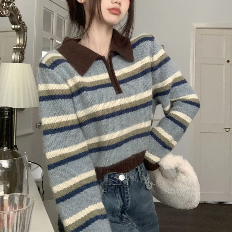 Свитер-поло на молнии с длинным рукавом цвет в ассортименте