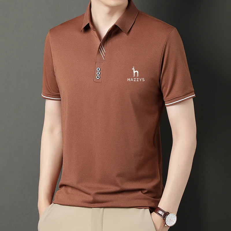 HAZZYS Men's Golf T-shirt Spring Summer Men Short Sleeve Top Youth Casual Fashion Simple Solid Color Lapel Polo Shirt Base Cloth