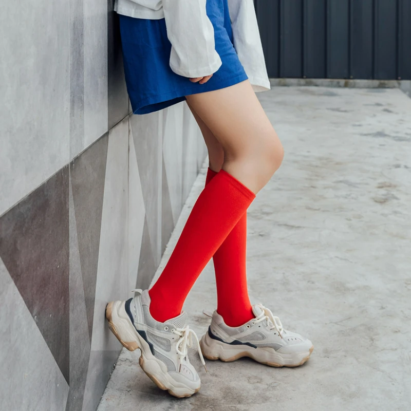 New Japanese solid color calf socks Hyuna candy color Korean student long tube women's socks