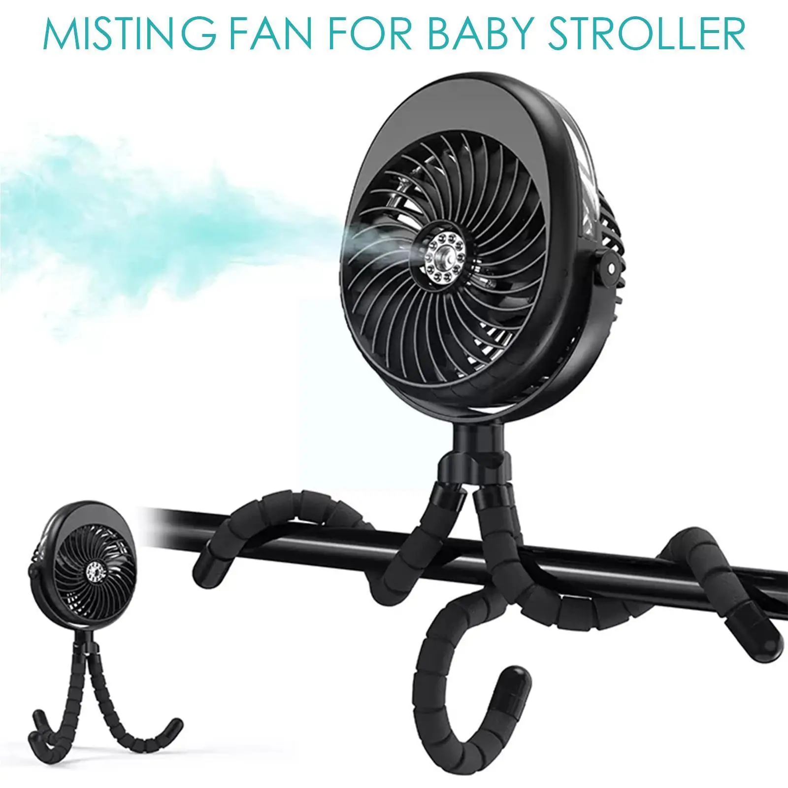 

Multifunction Stroller Fan Clip On Fan For Baby Portable Fan Rechargeable Usb Charging Misting Fan With Flexible Tripod W9s8