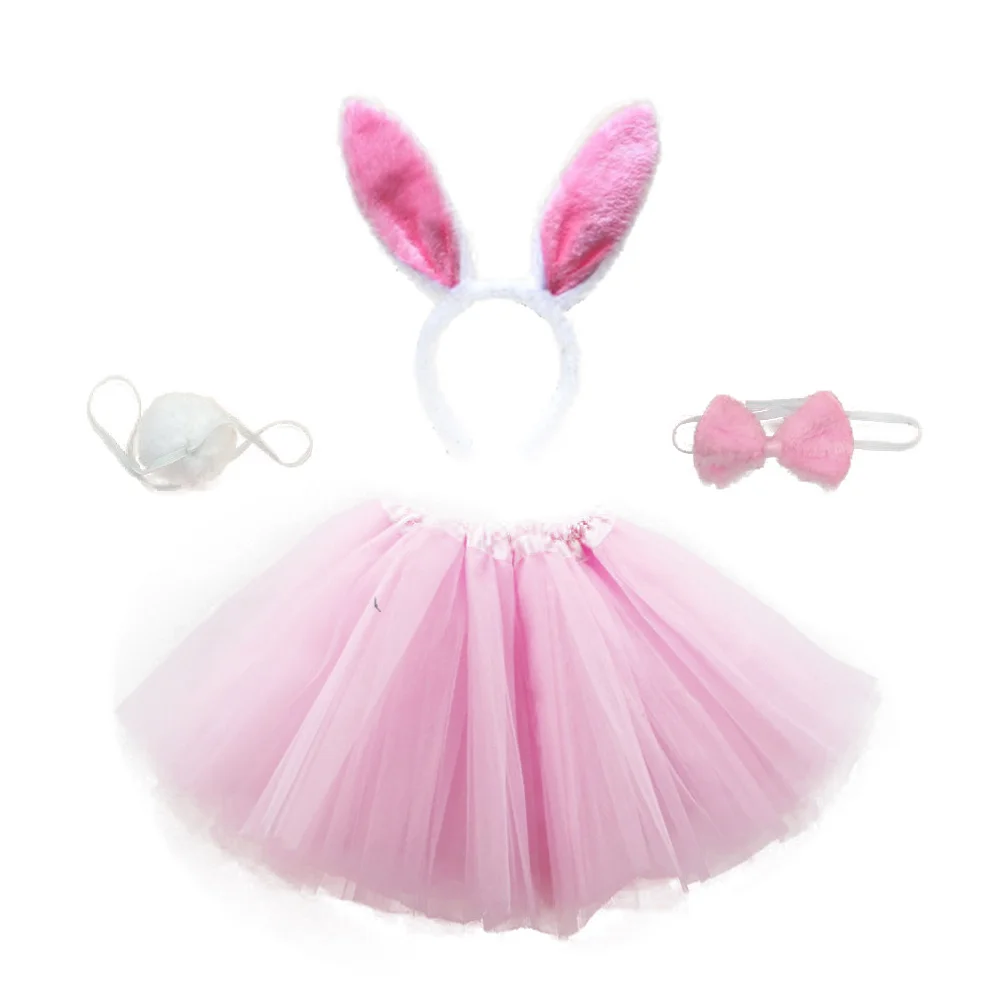 

Easter Costume Bunny Rabbit Party Headband Skirt Ears Tutu Kids Hats Tulle Hairband Set Cosplay Children Animal Tail