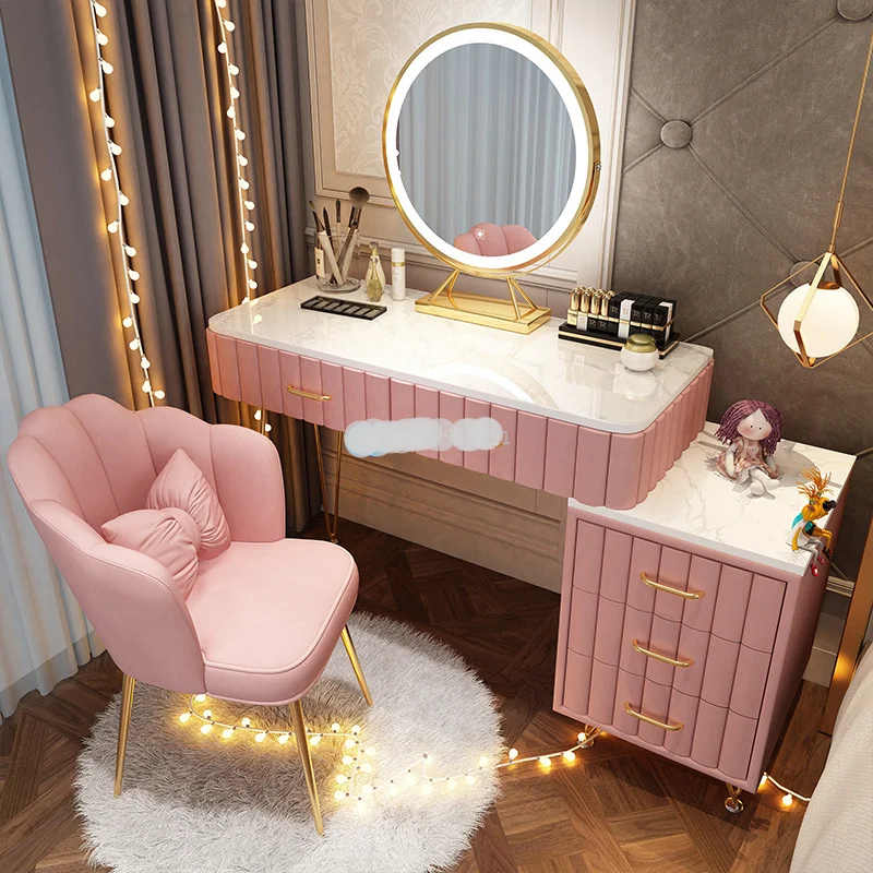 

Vanity Desk LED HD Smart Makeup Mirror Marble Dressing Table Bedroom Modern Minimalist Storage Cabinet Vanity Table With Drawers
