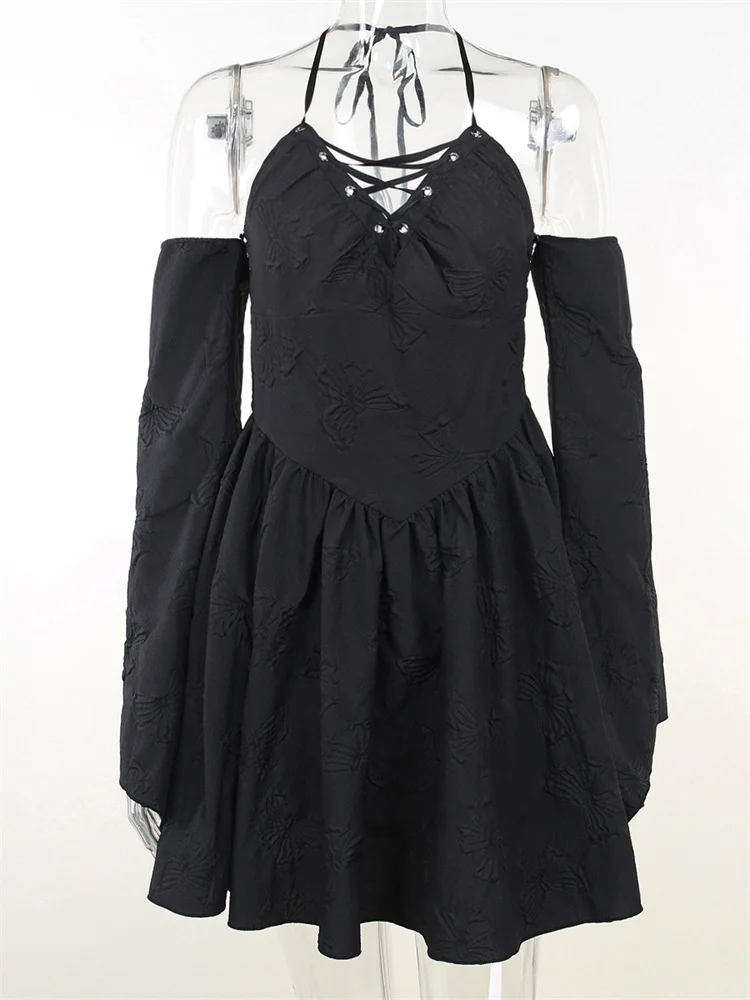 

Женское мини-платье с запахом, готическое платье в стиле ретро с V-образным вырезом и открытыми плечами, платье в стиле панк с открытыми плечами, осень 2024