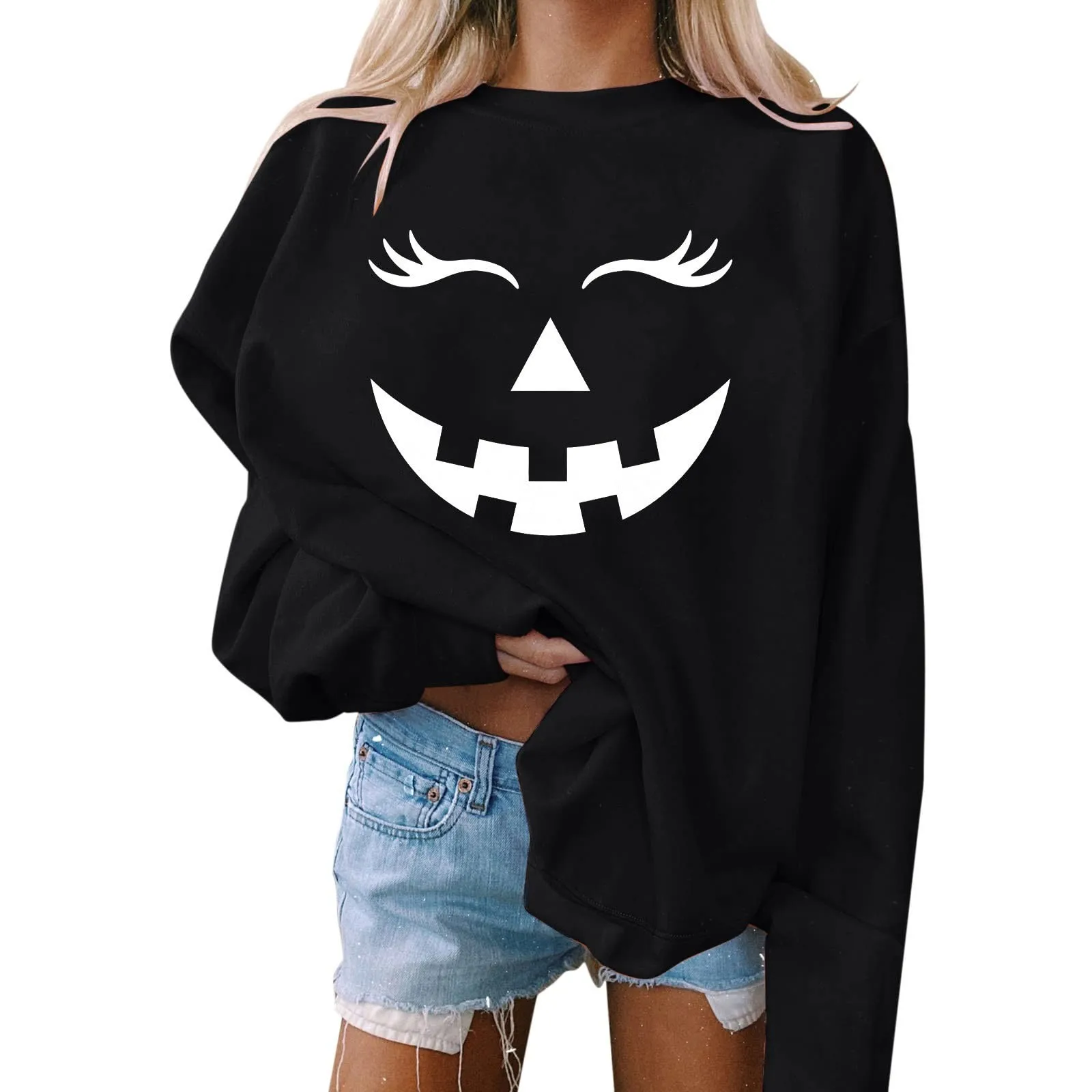 

Women Blouse Funny Halloween Pumpkin Print Long Sleeve T Shirts Casual O-Neck Gothic Fashion Streetwear Pullover Tops