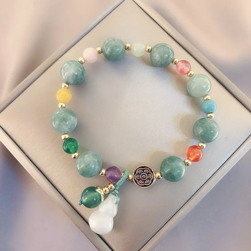 

Natural Stone Beaded Bracelet Elastic Rope Jade Bangle Gourd Pendant Charms Handmade DIY Healing Energy Female Jewelry