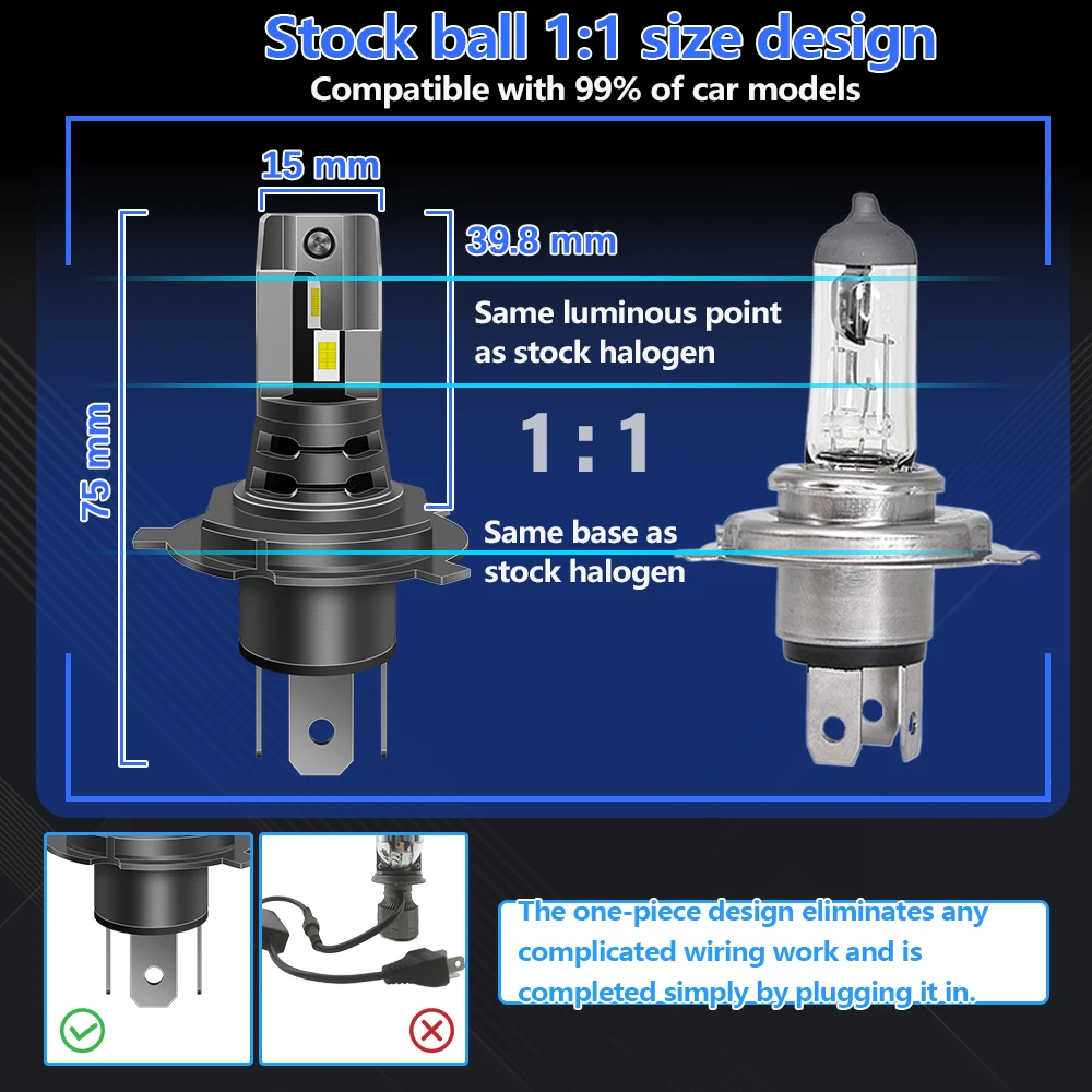 2 шт. Автомобильные светодиодные фары H4 H7 HIR2/9012 HB3/9005 HB4/9006