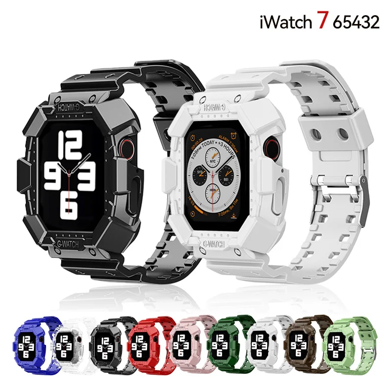 

Tpu Case+strap for Apple Watch Band 45mm 41mm 44mm 40mm 42mm 38mm TPU Transparent Watchband for Iwatch Series 3 4 5 6 SE 7 Cover