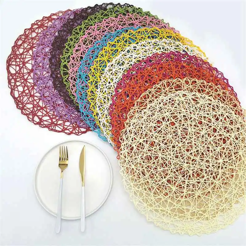 

Cup Coaster Table Hollow Mat Round Woven Dining Placemat Pads Dinnerware