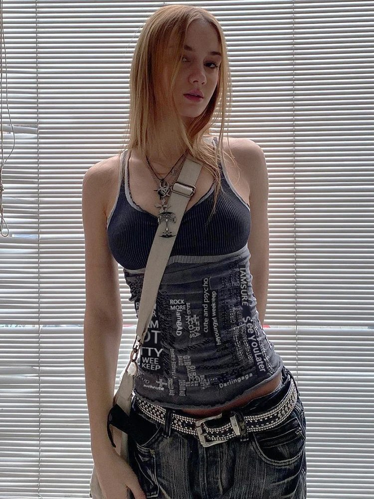 Топ женский с принтом Rapcopter y2k Милая Мини-майка гранж-панк готический черный