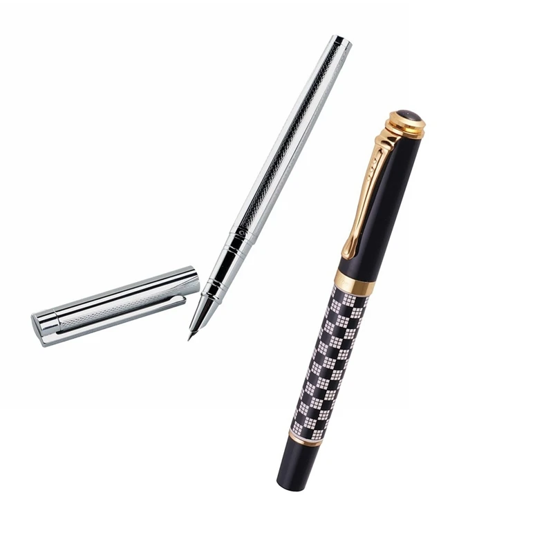 

Jinhao 1 шт. 126 перьевая ручка с капюшоном (Серебристая) и 1 шт. 500 иридиевая золотистая Ручка перьевая ручка наконечник 0,5 мм, черный, белый