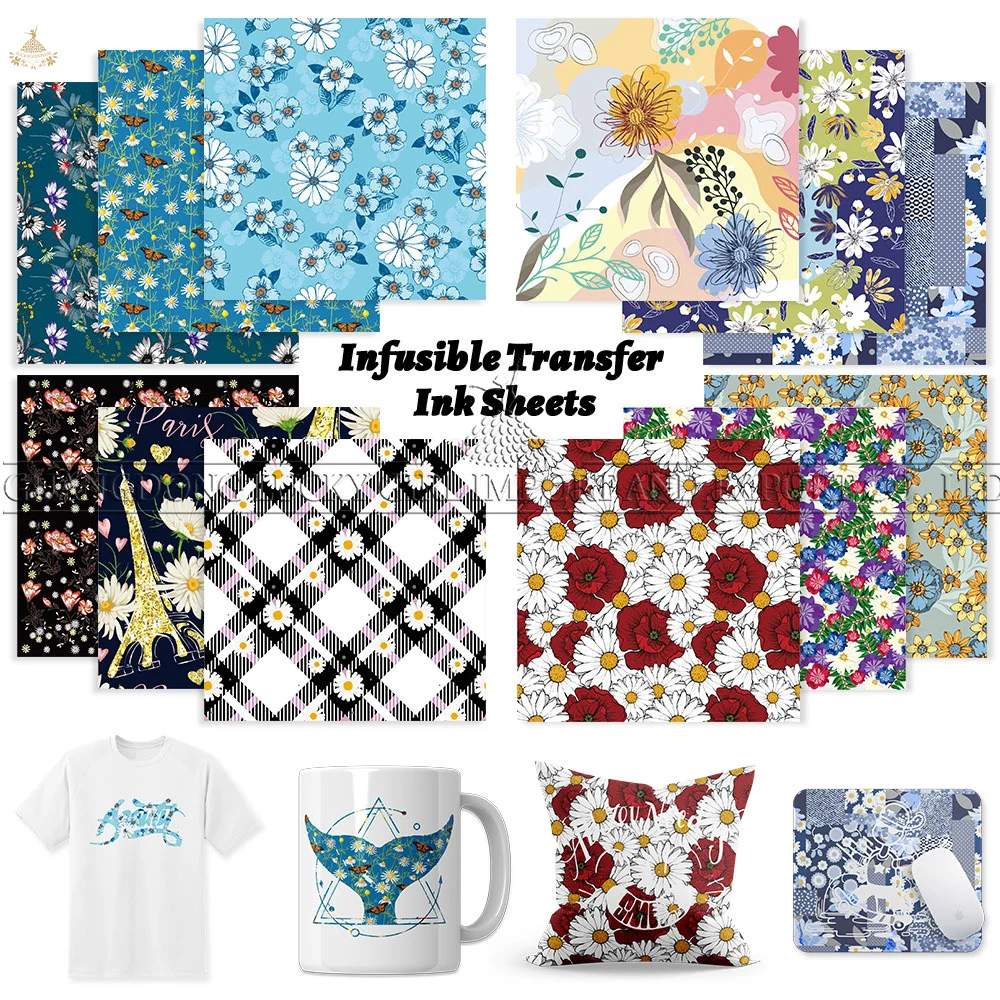 

Lucky Goddness Blue Floral Infusible Transfer Ink Sheets 12 Pcs 12x12" Plant Sublimation Ink Paper for Heat Press T-shirts Mugs